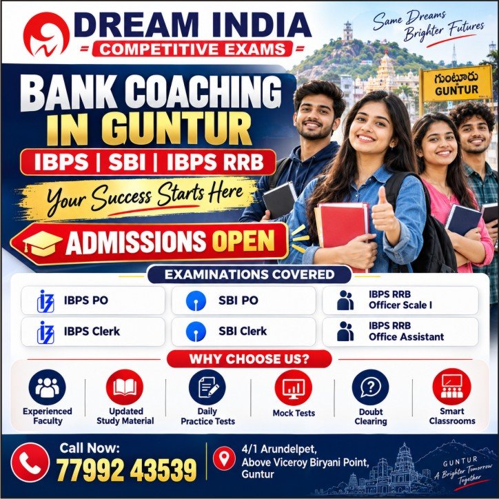 Bank Coaching in Guntur for IBPS, SBI & IBPS RRB Exam Preparation - Dream India Competitive Exams