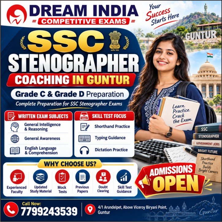 SSC Stenographer Coaching in Guntur for Grade C & Grade D – Dream India Competitive Exams SSC Stenographer Coaching in Guntur for Grade C & Grade D – Dream India Competitive Exams
